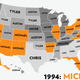 Illustration for article titled Map: Six Decades of the Most Popular Names for Boys, State-by-State